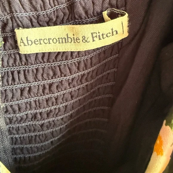 Abercrombie and Fitch Navy Floral Long Sleeve Draped Skirt Midi Dress Size M - Picture 7 of 9